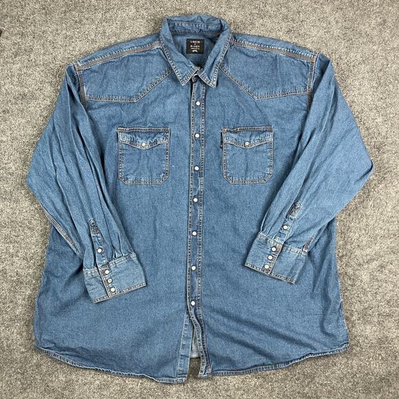 Lakin McKey Shirt Mens Size XLT Blue Denim Western Pearl Snap Work Cowboy - Picture 2 of 8